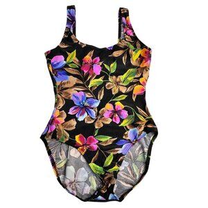 Catalina Womens 1X (16)  Floral One-Piece Swimsuit Ribbed Texture  Beach